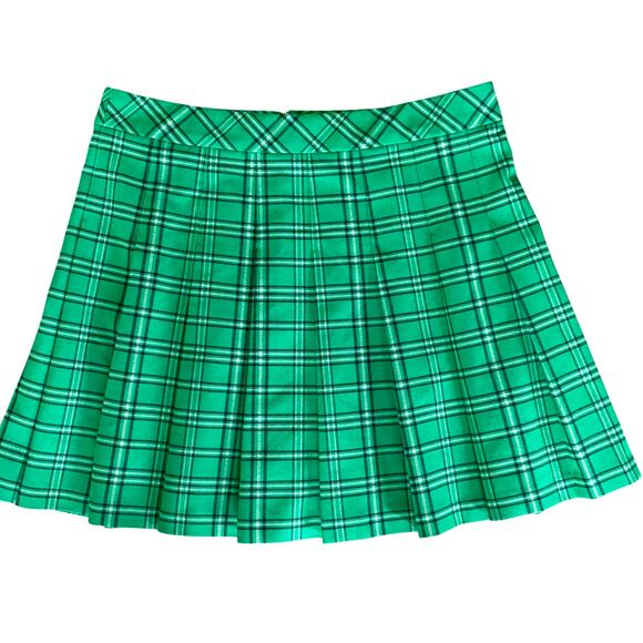 Sunday Best Kelly Green Pleated Plaid Mini Skirt Sz 12 School Girl Old Money - Picture 3 of 9